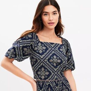 NWT Loft Tuilerie Square Neck Puff Sleeve Top size S